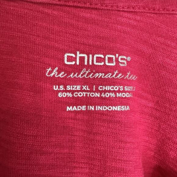 CHICO'S Cotton Blend Slub Henley Tee Pink Chico's 3 XL - Picture 3 of 7